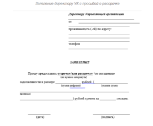 Образец заявления Заявление на предоставление рассрочки по погашению долга