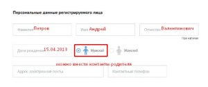 Внесение данных ребенка
