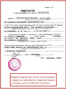 Свидетельство о прописке формы №8 Свидетельство о прописке формы №8