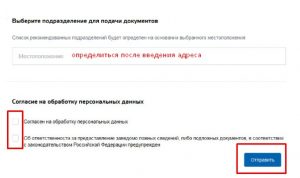 Выбор пункта выдачи документа
